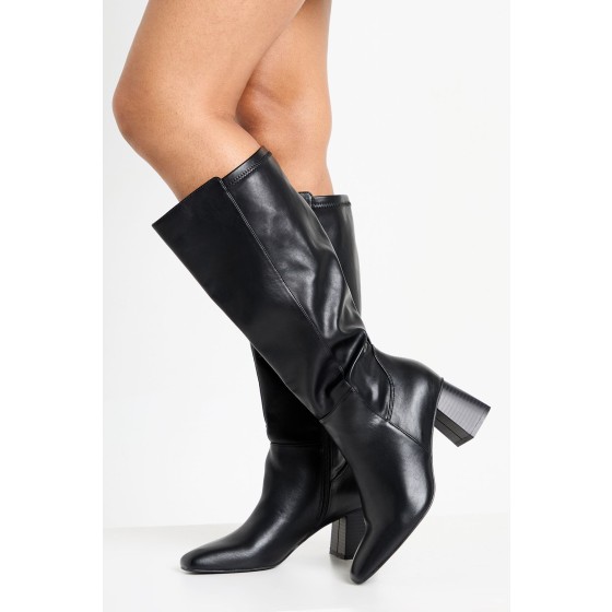 Flared Heel Stretch Knee High Boots
