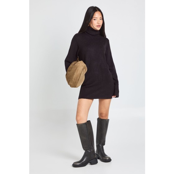 Petite Roll Neck Chunky Knit Mini Dress