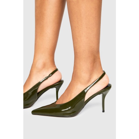 Patent Effect Slingback Court Shoes