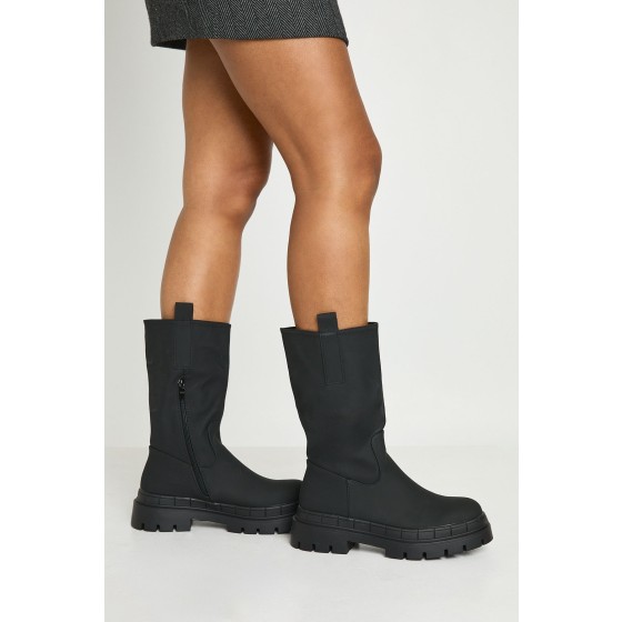 Rubber Calf Height Chunky Boots