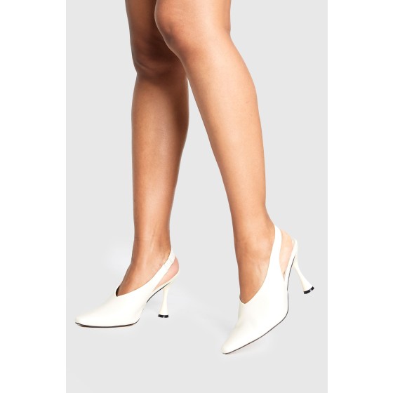Square Toe Slingback Flared Heeled Court Shoes