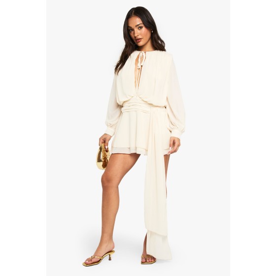 Petite Chiffon Ruched Drape Smock Dress