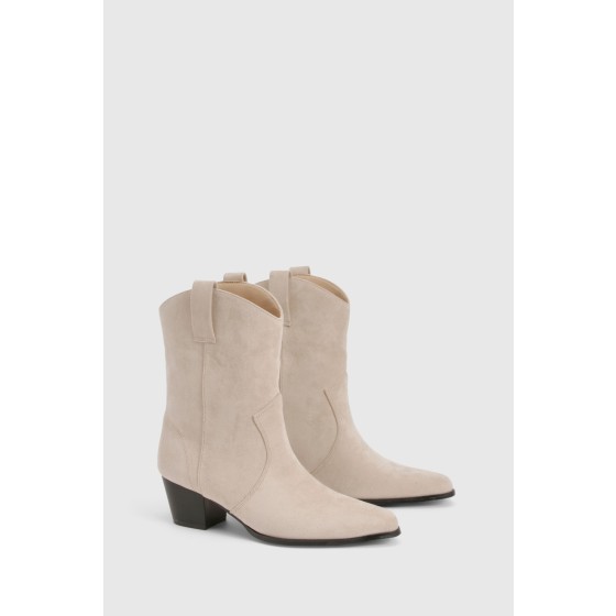 Faux Suede Tab Detail Western Cowboy Ankle Boots