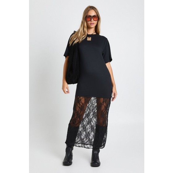 Petite Lace Detail Midaxi T-Shirt Dress