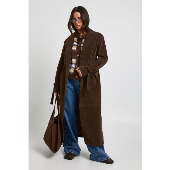 Petite Faux Suede Cinched Longline Coat