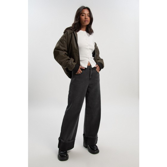 Petite Turn Up High Waist Straight Leg Jean