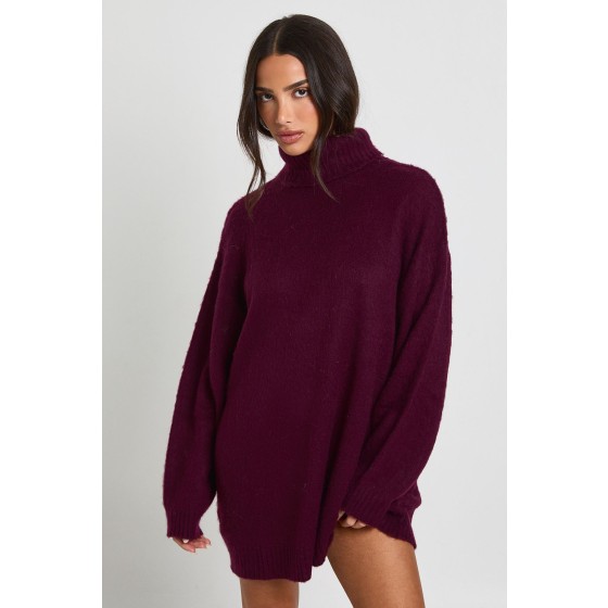 Petite Super Soft Brushed Knit Roll Neck Mini Dress