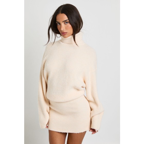 Petite Cinched Hem High Neck Knitted Mini Dress