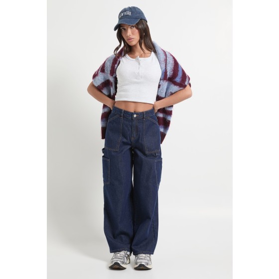 Petite High Waist Loose Fit Carpenter Wide Leg Jean