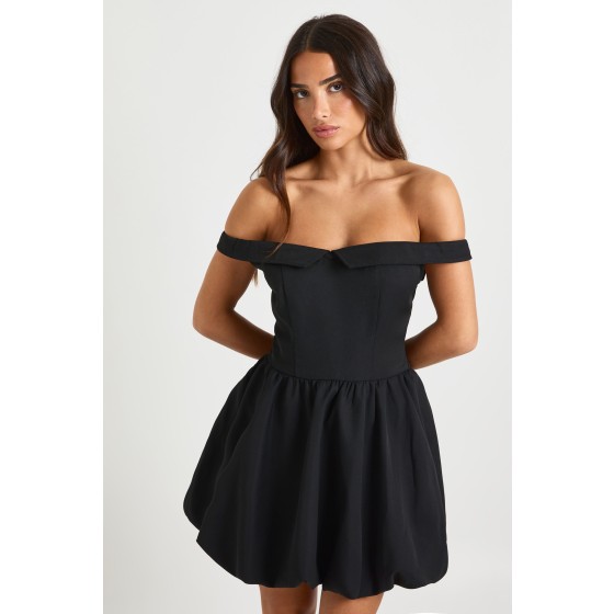 Petite Sweetheart Neck Foldover Puff Ball Mini Dress