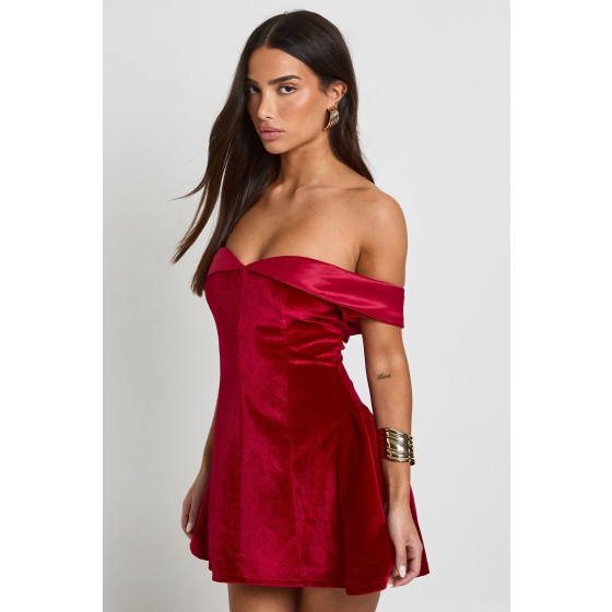 Petite Velvet Bardot Mini Dress