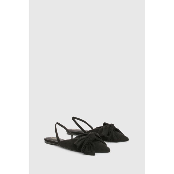 Wide Fit Faux Suede Bow Detail Pointed Flats