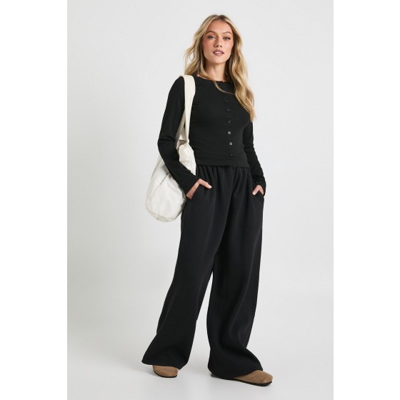 Petite Rib Button Through Long Sleeve Tracksuit