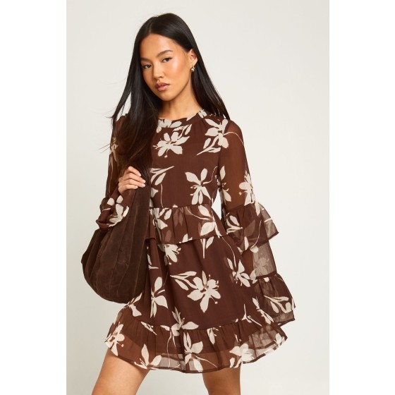Petite Floral Chiffon Ruffle Smock Dress