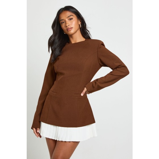 Petite Tailored Pleated Hem Structured Mini Dress