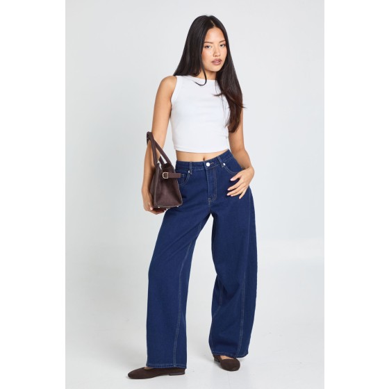 Petite Mid Waist Twisted Seam Barrel Leg Jean