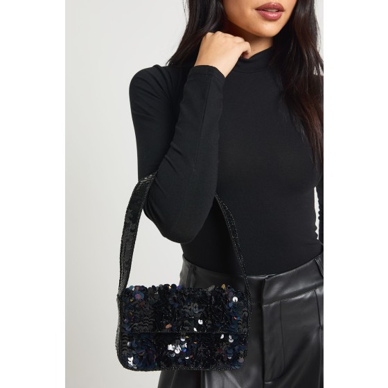 Black Sequin Shoulder Bag