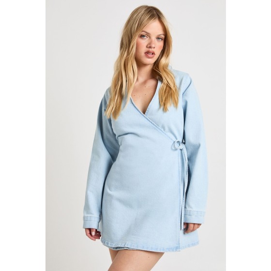 Petite Wrap Front Denim Dress