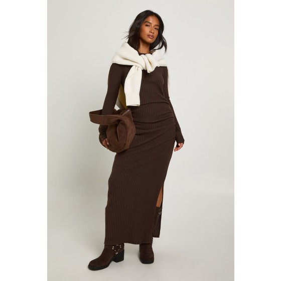 Petite Brushed Rib Long Sleeve Maxi Dress