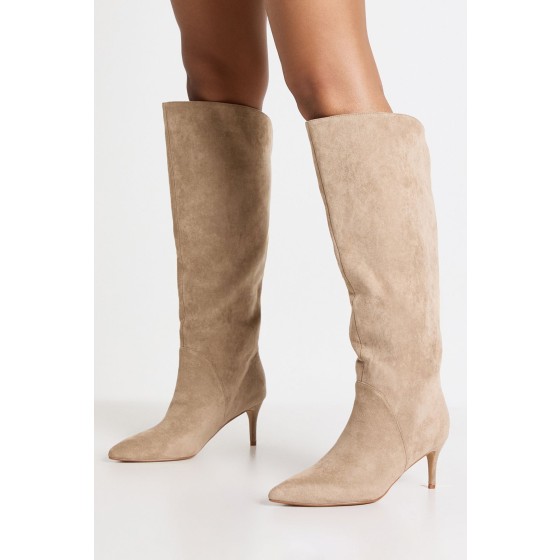 Wide Fit Faux Suede Curved Knee High Boots