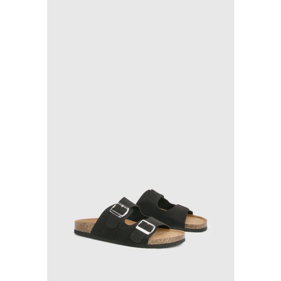 Faux Suede Double Buckle Sandals