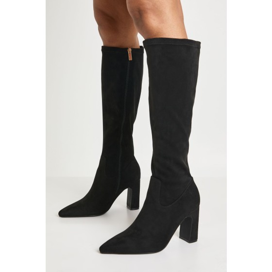 Wide Fit Faux Suede Knee High Stretch Boots