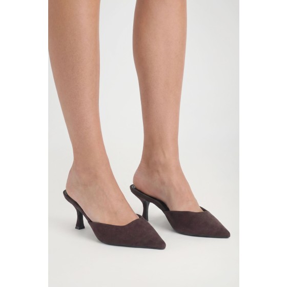 Faux Suede Square Toe Court Mules
