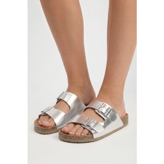 Double Buckle Footbed Sliders