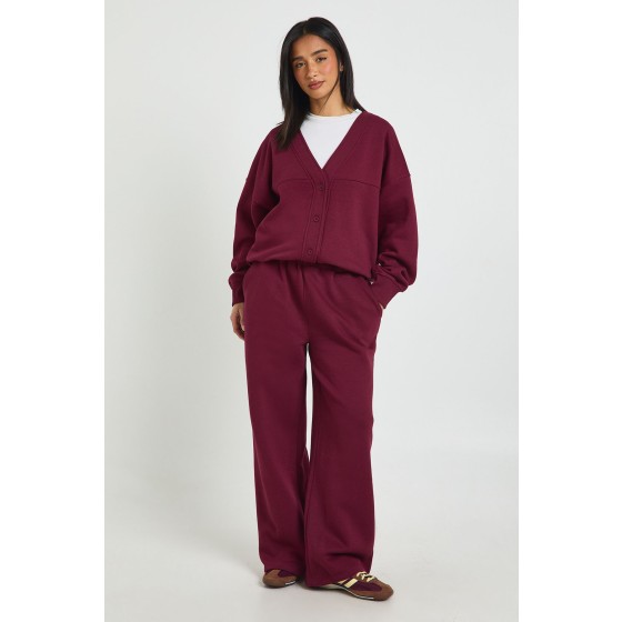 Petite Button Through Cardigan Sweatshirt And Straight Leg Jogger Tracksuit