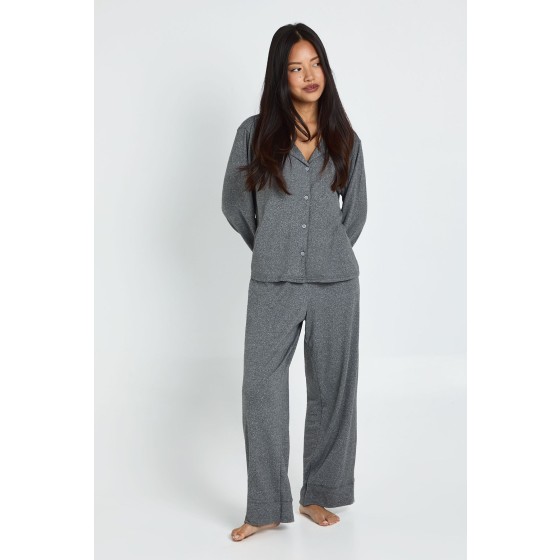 Petite Soft Touch Button Through Shirt and Trouser Pyjama Set