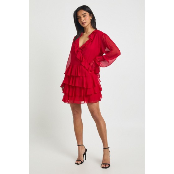 Petite Chiffon Ruffle Detail Mini Dress