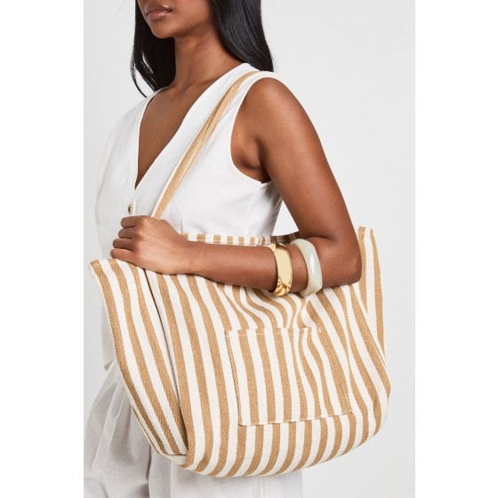 Striped Pocket Detail Beach Bag
