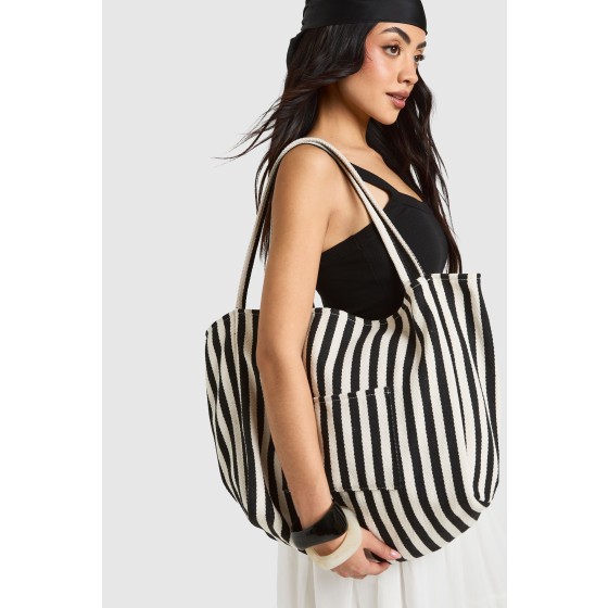 Striped Pocket Detail Beach Bag