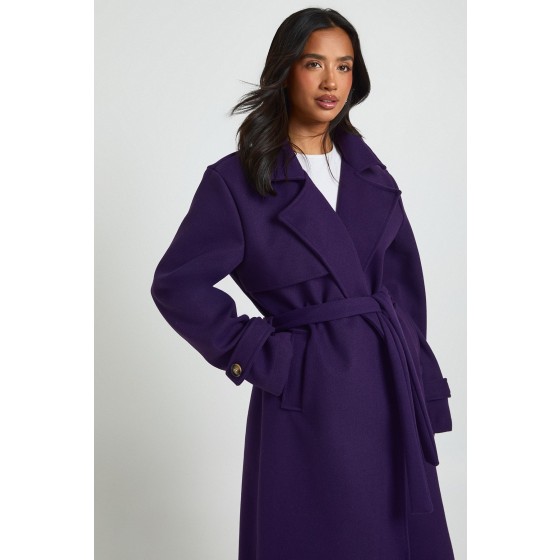 Petite Belted Wool Look Trench