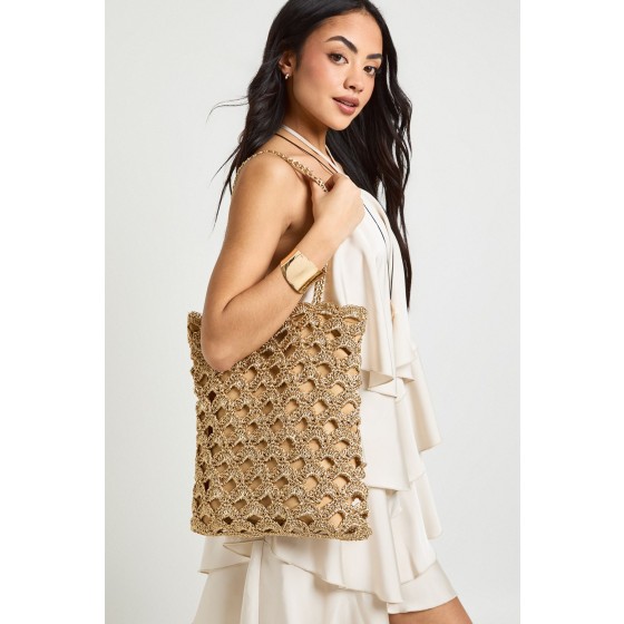 Gold Metallic Scalloped Detail Beach Bag