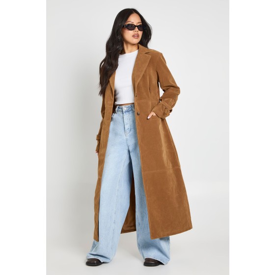 Petite Faux Suede Cinched Longline Coat