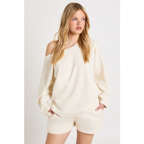 Petite Interlock Off Shoulder Sweatshirt
