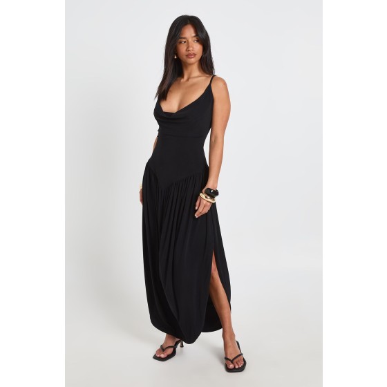 Petite Slinky Cami Maxi Dress With Ruched Waistband