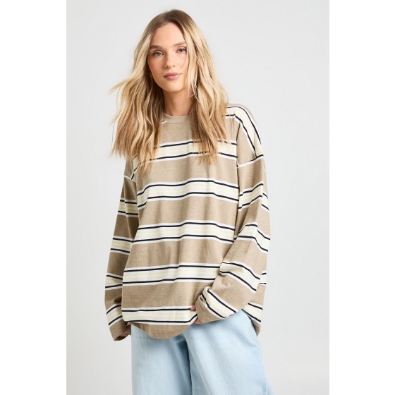 Petite Stripe Oversized Long Sleeve Top
