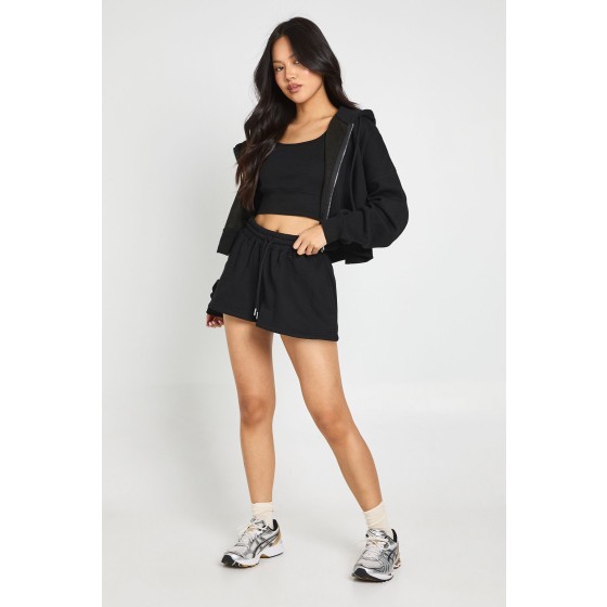 Petite Deep Hem 3 Piece Crop Zip Through Short Tracksuit