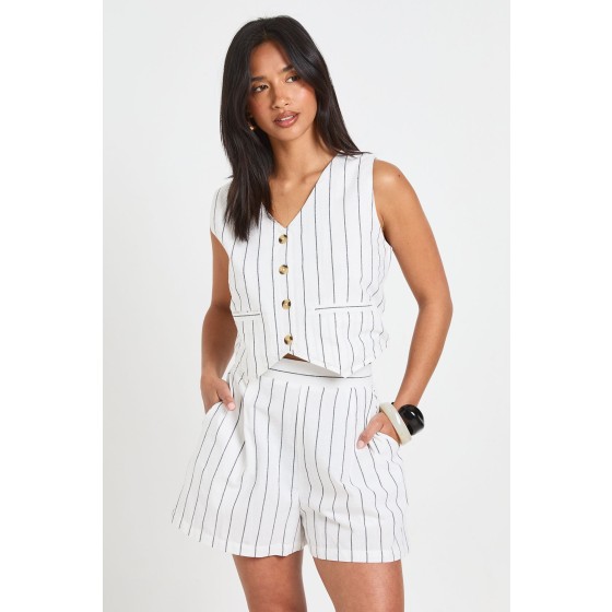 Petite Linen Look Striped Waistcoat & Relaxed Fit Shorts