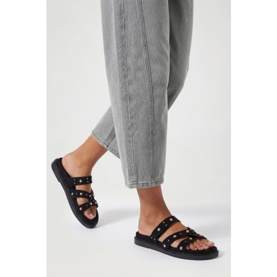 Wide Fit Faux Suede Stud Detail Footbed Sliders