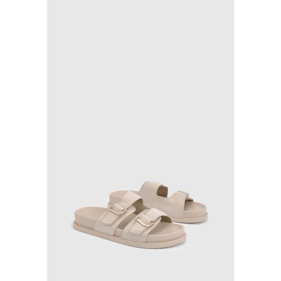 Linen Adjustable Double Buckle Footbed Sliders