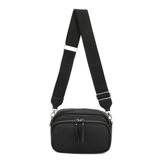 Large Front Zip Small Camera Crossbody Bag Wide Canvas Strap