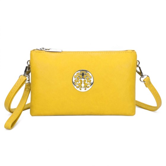 Small Double Compartment Medallion Detail Crossbody Purse Handbag