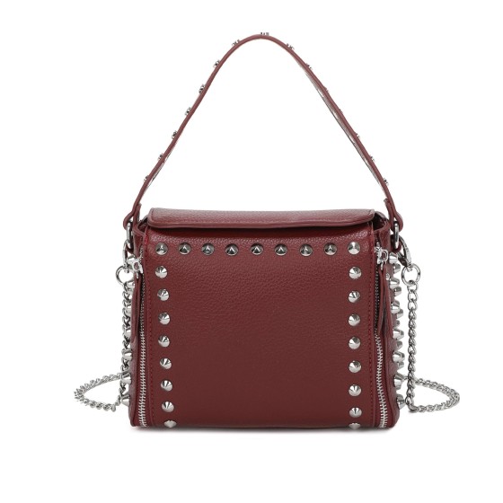 Flap Zip Closure Studded Crossbody Handbag