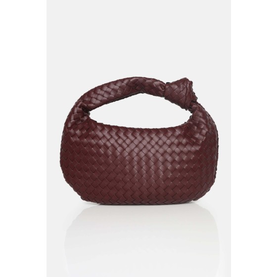 The Blame Burgundy Woven PU Knot Detail Mini Grab Bag