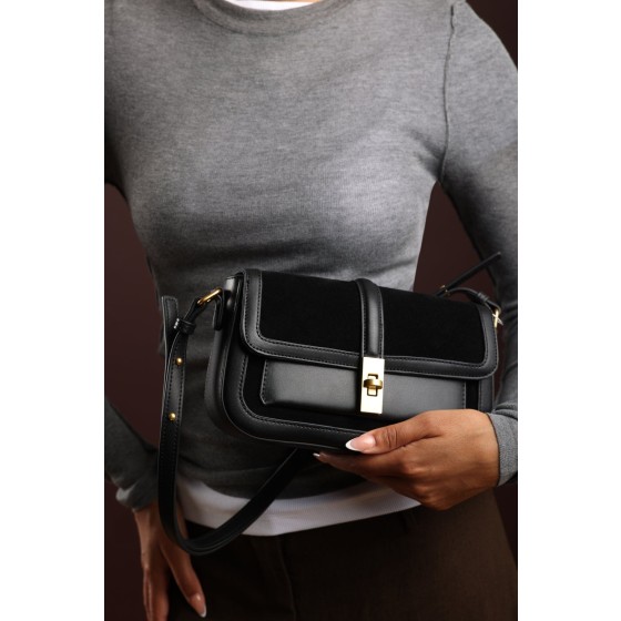 'Coral' Suede Structured Shoulder Bag with Gold Lock
