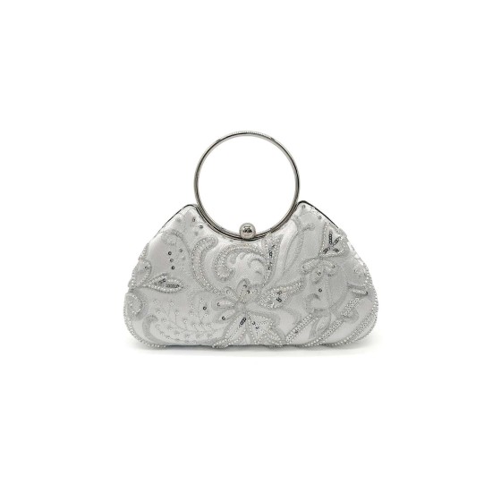 Floral Beading Embroidered Round Handle Evening Bag
