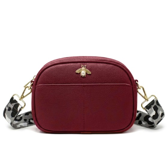 Leopard Strap Bee Details Crossbody Camera Bag With Front Pocket